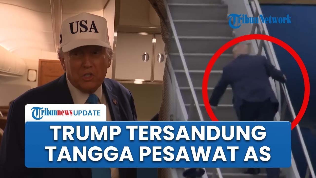 Detik-detik Donald Trump Tersandung Tangga Pesawat Kepresidenan, Jadi Bahan Cemoohan Pendukung Biden